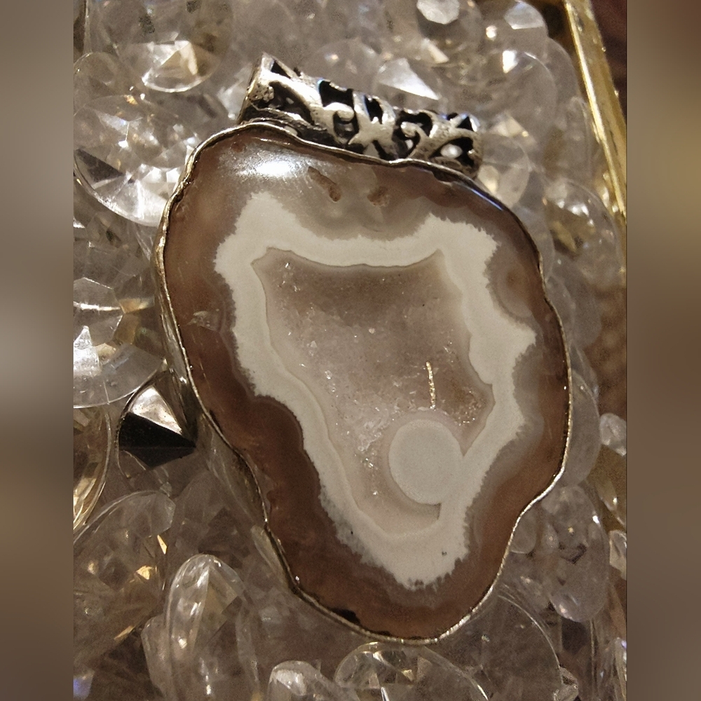 Sterling Silver Plated Geode Pendant